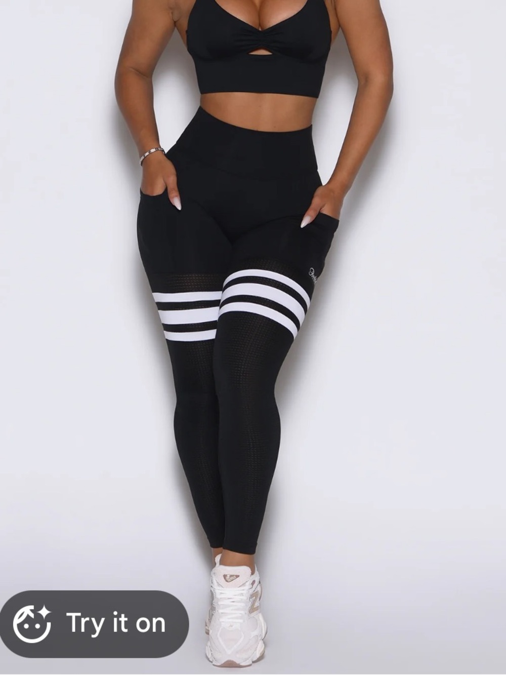 Bombshell Sportswear Black/White Perform Thigh High Legging Medium